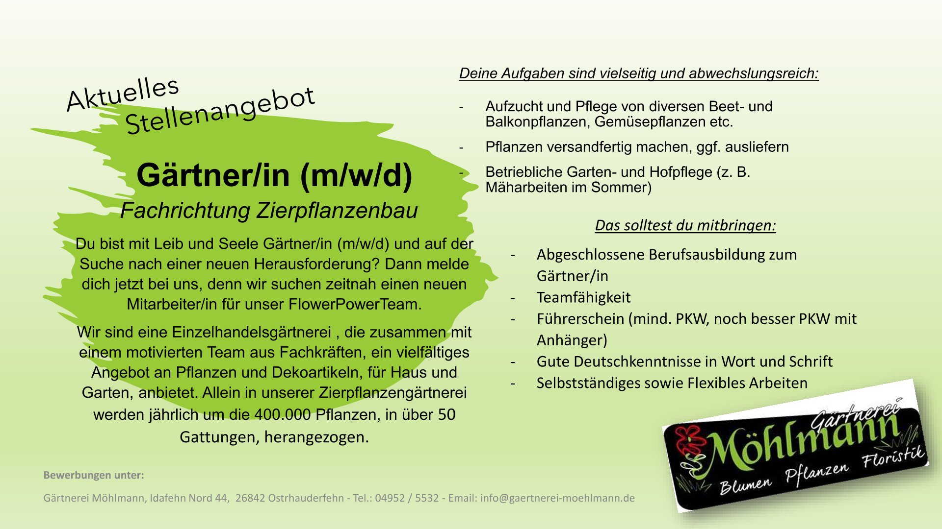 Stellenangebot Gärtner 2023